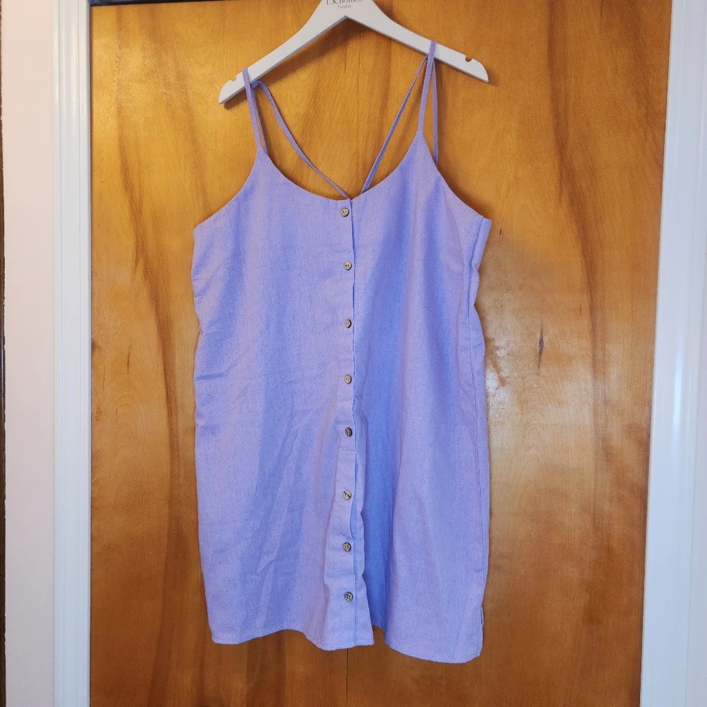 Xrestukom Women's Linen Mini Dress in Lilac, Size Large NIB - Picture 7 of 12